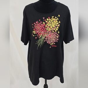 Bob Mackie Wearable Art women plus size 1X tee floral embroidery fairy goth